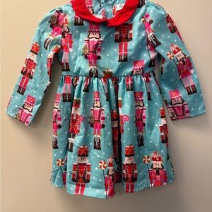Nutcracker Print Dress with Peter Pan Red Collar Size 4T